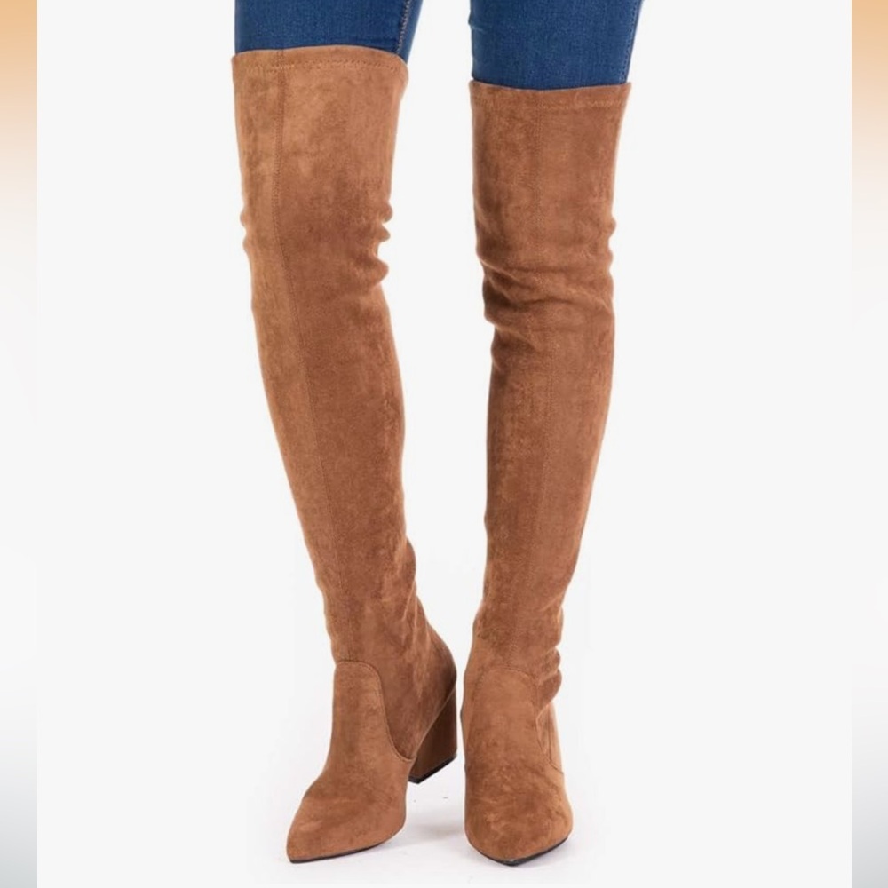 Suede Over the Knee Boots - Size 9 - 3” Block Heel - Pointed Toe
